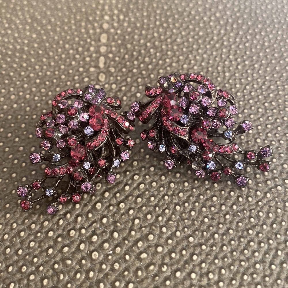 Jose & Maria Barrera Clip On Crystal Earrings - Purple - Picture 3 of 12